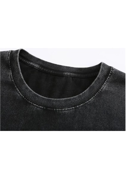 Yıkamalı Çift Başlı Kartal Baskılı Oversize Vintage T-Shirt