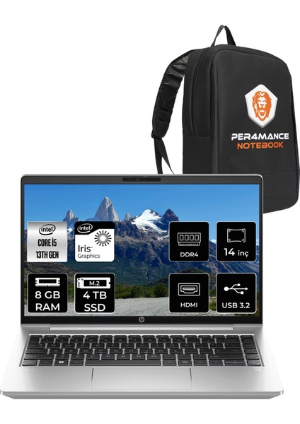 Probook 440 G10 Intel Core I5 1334U 8gb 4tb SSD 14" Fhd Fdos Taşınabilir Bilgisayar & Per4 Çanta 9B9F8EAPN305