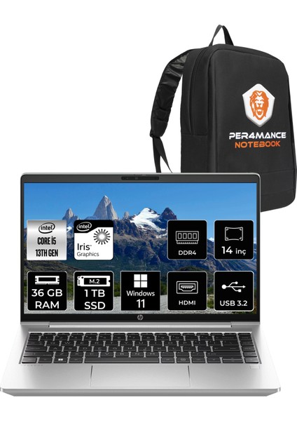 Probook 440 G10 Intel Core I5 1334U 36GB 1tb SSD 14" Fhd W11H Taşınabilir Bilgisayar & Per4 Çanta 9B9F8EAPN383