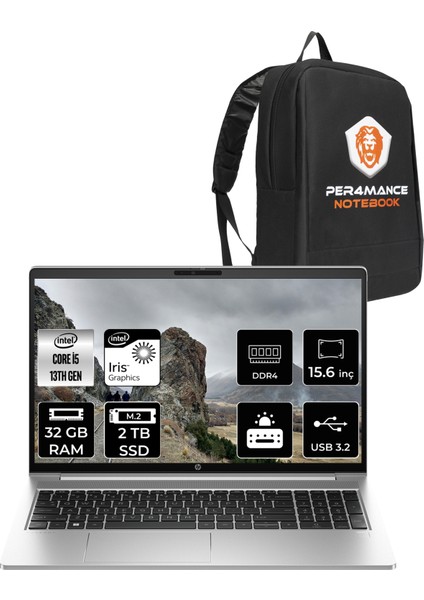 Probook 450 G10 Intel Core I5 1334U 32GB 2tb SSD 15.6" Fhd Fdos Taşınabilir Bilgisayar & Per4 Çanta 9G7X5ESPN329