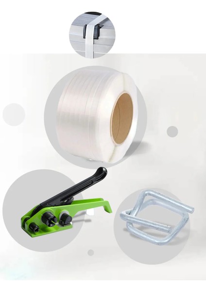 Lifli Set 13MM 1100 Metre Lifli Çember- 13 mm Bukle Toka 500 Adet-1 Adet Germe Aparatı