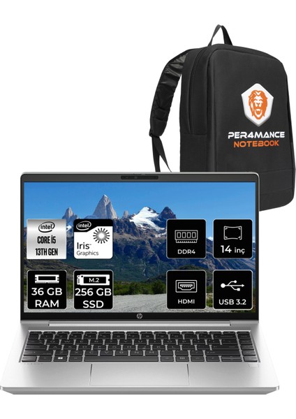 Probook 440 G10 Intel Core I5 1334U 36GB 256GB SSD 14" Fhd Fdos Taşınabilir Bilgisayar & Per4 Çanta 9B9F8EAPN331