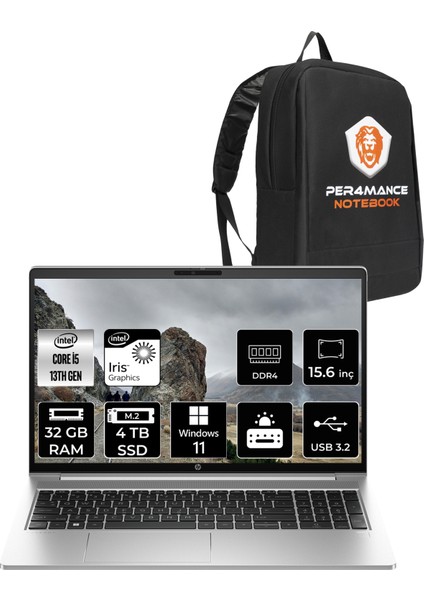 Probook 450 G10 Intel Core I5 1334U 32GB 4tb SSD 15.6" Fhd W11P Taşınabilir Bilgisayar & Per4 Çanta 9G7X5ESPN430