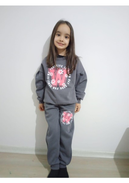 Kız Çocuk Alt-Üst Ikili Takım Kız Çocuk Antrasit Renkli Eşofman Takım