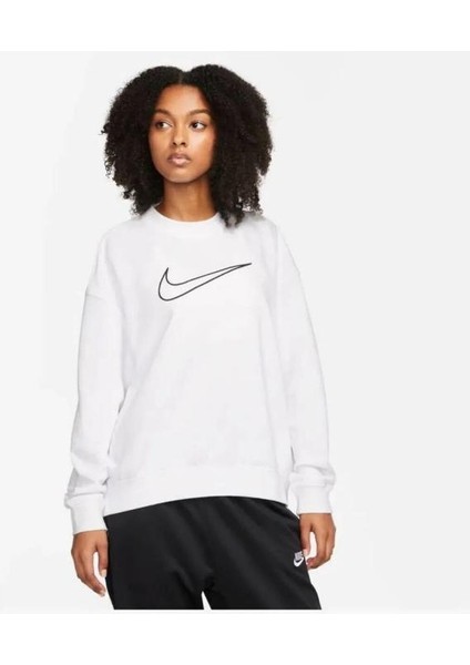 Training Plus Essential Get Fit Dri Fit Graphic Crew White Oversized Bol Kesim Kadın Sweatshirt indirimleri