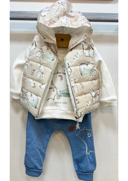 Ayı Ailesi Micro Kapüşon Yelekli 3'lü Takım