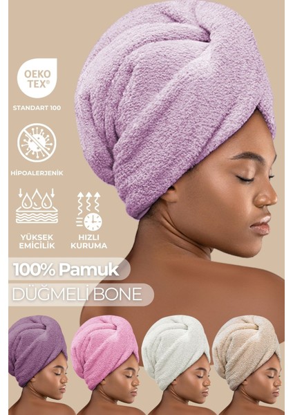 Düğme Lastikli Saç Havlusu, Saç Bonesi, Makyaj Bonesi, Yüz Bakım Havlusu, Banyo Sonrası Saç Kurutma