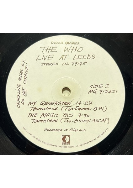 The Who Live At Leeds LP Plak