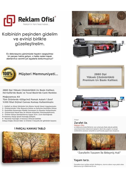 Sonbahar Ağaç Temalı Modern Dekoratif Premium Kanvas Tablo