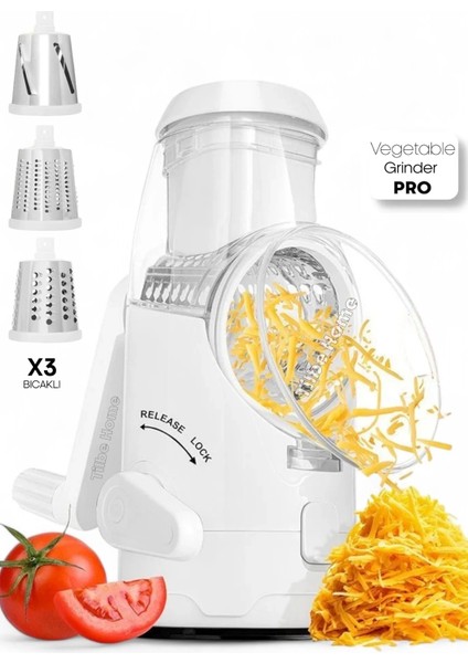 Vegetable Grinder Pro Öğütücü Dilimleyici Kollu Rende 3 Çelik Bıçaklı Sebze Doğrayıcı Mutfak Robotu