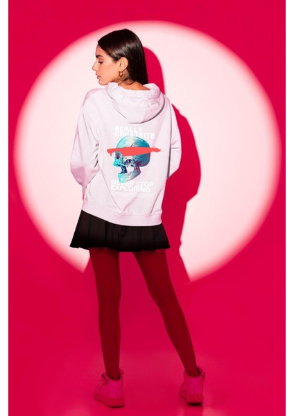 Gerçekten Harika Keşfetmeyi Bırakma Erkek Kadın Beyaz Ön Sırt Baskılı Kapüşonlu Sweatshirt Hoodie modelleri