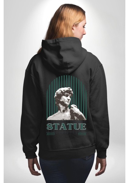 Statü Davut Heykeli Erkek Kadın Siyah Ön Sırt Baskılı Kapüşonlu Sweatshirt Hoodie