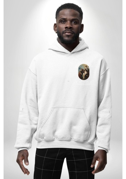 Ishak Kurbanı Erkek Kadın Beyaz Ön Sırt Baskılı Kapüşonlu Sweatshirt Hoodie fırsatları