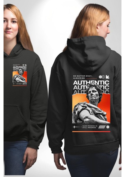 Julius Sezar Antil Heykel Erkek Kadın Siyah Ön Sırt Baskılı Kapüşonlu Sweatshirt Hoodie