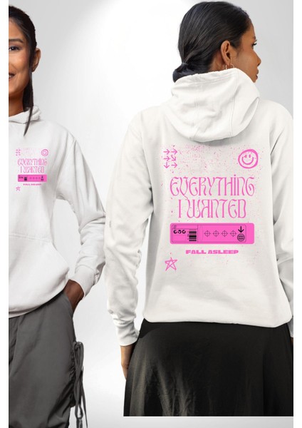Istediğim Şey Uykuda Kalmak Erkek Kadın Beyaz Ön Sırt Baskılı Kapüşonlu Sweatshirt Hoodie