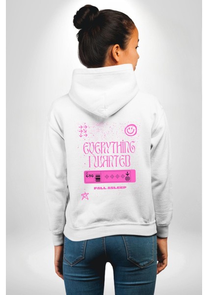 Istediğim Şey Uykuda Kalmak Erkek Kadın Beyaz Ön Sırt Baskılı Kapüşonlu Sweatshirt Hoodie fırsatları