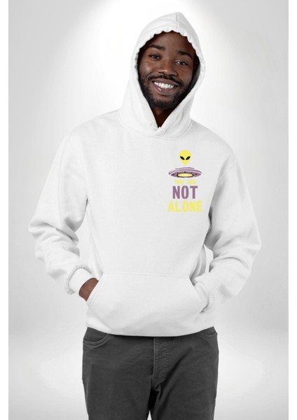 Uzaylı Yalnız Değiliz Ufo Erkek Kadın Beyaz Ön Sırt Baskılı Kapüşonlu Sweatshirt Hoodie modelleri