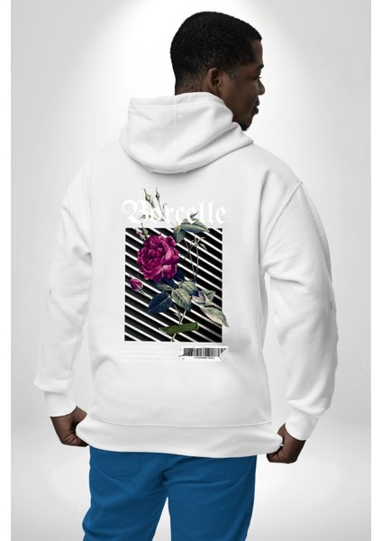 Kırmızı Gül Sokak Style Erkek Kadın Beyaz Ön Sırt Baskılı Kapüşonlu Sweatshirt Hoodie fırsatları