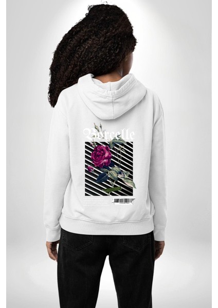 Kırmızı Gül Sokak Style Erkek Kadın Beyaz Ön Sırt Baskılı Kapüşonlu Sweatshirt Hoodie indirimleri