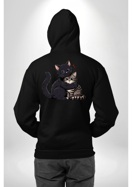 Gül Tasarım Wardiere Erkek Kadın Siyah Ön Sırt Baskılı Kapüşonlu Sweatshirt Hoodie modelleri