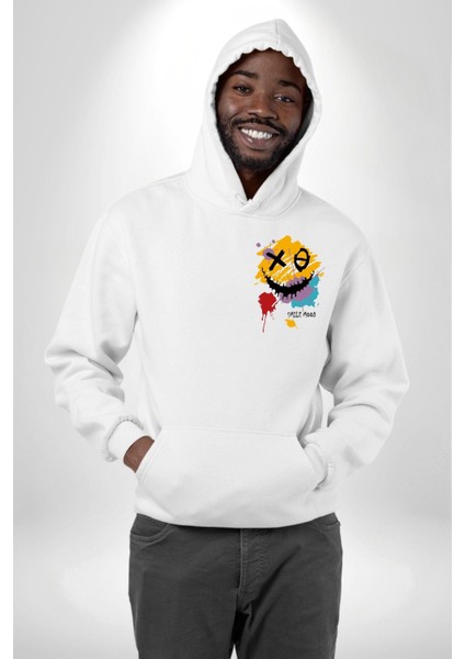 Smile Mood Xox Gülümseme Ruhu Erkek Kadın Beyaz Ön Sırt Baskılı Kapüşonlu Sweatshirt Hoodie modelleri