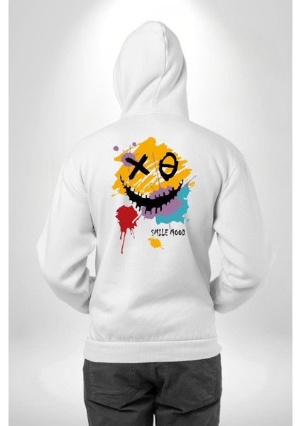 Smile Mood Xox Gülümseme Ruhu Erkek Kadın Beyaz Ön Sırt Baskılı Kapüşonlu Sweatshirt Hoodie fırsatları
