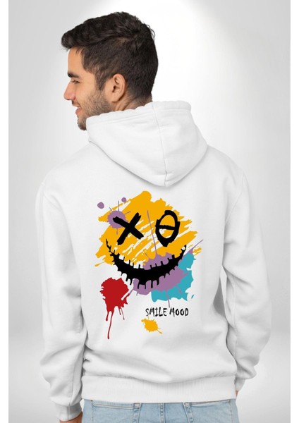 Smile Mood Xox Gülümseme Ruhu Erkek Kadın Beyaz Ön Sırt Baskılı Kapüşonlu Sweatshirt Hoodie indirimleri