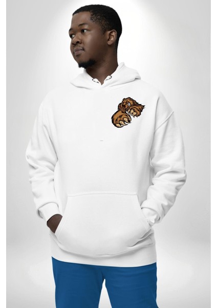 Öfkeli Ayı Pençesi - Güç ve Yırtıcılık Teması Erkek Kadın Beyaz Ön Sırt Baskılı Kapüşonlu Sweatshirt Hoodie fırsatları