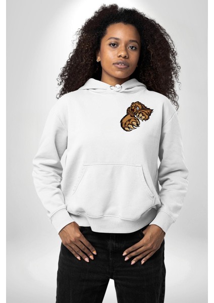Öfkeli Ayı Pençesi - Güç ve Yırtıcılık Teması Erkek Kadın Beyaz Ön Sırt Baskılı Kapüşonlu Sweatshirt Hoodie indirimleri