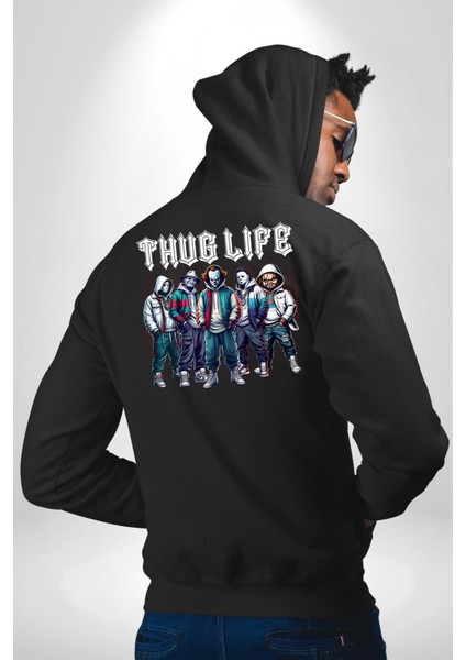 Korku Sineması Korku Kahramanları Haydut Hayatı Erkek Kadın Siyah Ön Sırt Baskılı Kapüşonlu Sweatshirt Hoodie modelleri