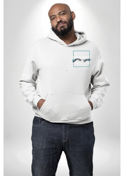 Meraklı Kal Sokak Style Erkek Kadın Beyaz Ön Sırt Baskılı Kapüşonlu Sweatshirt Hoodie indirimleri