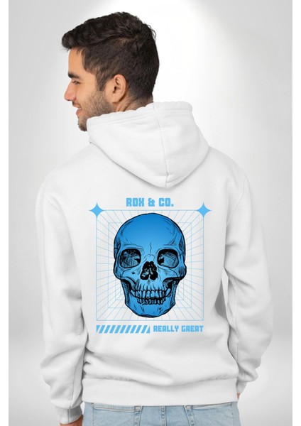 Sokak Sitili Kurukafa Erkek Kadın Beyaz Ön Sırt Baskılı Kapüşonlu Sweatshirt Hoodie indirimleri