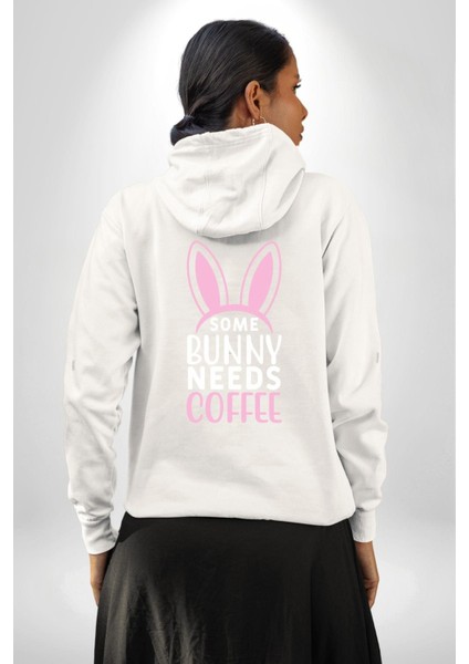 Bazı Pembe Tavşanların Kahveye Ihtiyacı Var Erkek Kadın Beyaz Ön Sırt Baskılı Kapüşonlu Sweatshirt Hoodie fiyatları