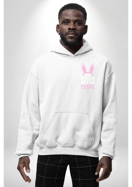Bazı Pembe Tavşanların Kahveye Ihtiyacı Var Erkek Kadın Beyaz Ön Sırt Baskılı Kapüşonlu Sweatshirt Hoodie modelleri
