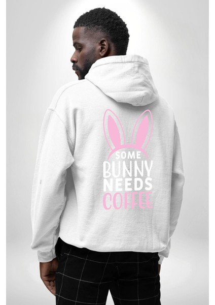 Bazı Pembe Tavşanların Kahveye Ihtiyacı Var Erkek Kadın Beyaz Ön Sırt Baskılı Kapüşonlu Sweatshirt Hoodie fırsatları