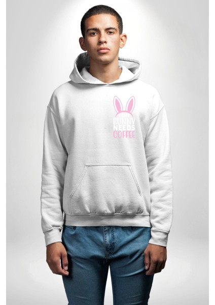 Bazı Pembe Tavşanların Kahveye Ihtiyacı Var Erkek Kadın Beyaz Ön Sırt Baskılı Kapüşonlu Sweatshirt Hoodie indirimleri