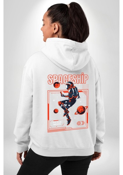 Astronot Gezegen Uzay Aracı Erkek Kadın Beyaz Ön Sırt Baskılı Kapüşonlu Sweatshirt Hoodie fiyatları