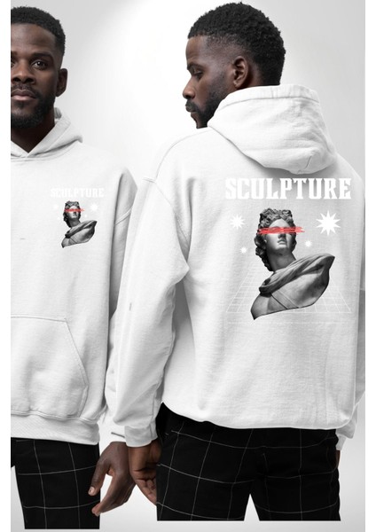 Michelagelo Modern Apollo Heykel Sokak Style Erkek Kadın Beyaz Ön Sırt Baskılı Kapüşonlu Sweatshirt Hoodie