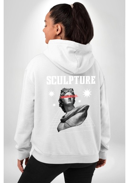 Michelagelo Modern Apollo Heykel Sokak Style Erkek Kadın Beyaz Ön Sırt Baskılı Kapüşonlu Sweatshirt Hoodie fırsatları