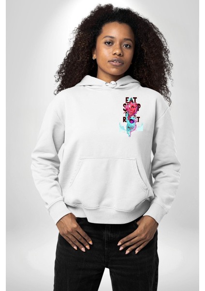 Space Party Astronaut Absürt Neon Renkli Uzay Erkek Kadın Beyaz Ön Sırt Baskılı Kapüşonlu Sweatshirt Hoodie fiyatları