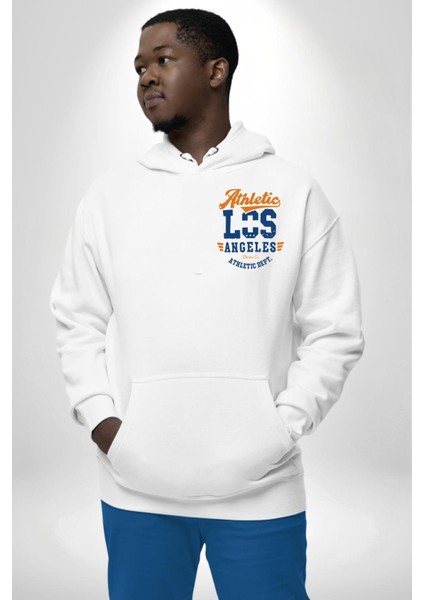 Atletic Los Angeles Erkek Kadın Beyaz Ön Sırt Baskılı Kapüşonlu Sweatshirt Hoodie fiyatları