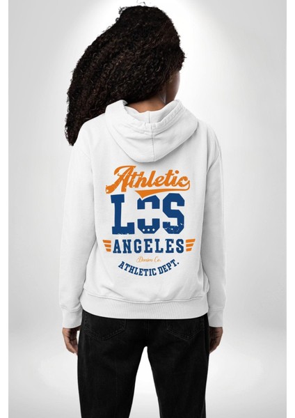 Atletic Los Angeles Erkek Kadın Beyaz Ön Sırt Baskılı Kapüşonlu Sweatshirt Hoodie indirimleri