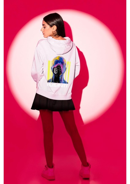 Eriyen Boya Gibi Insanlık Erkek Kadın Beyaz Ön Sırt Baskılı Kapüşonlu Sweatshirt Hoodie fiyatları