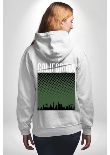California Erkek Kadın Beyaz Ön Sırt Baskılı Kapüşonlu Sweatshirt Hoodie modelleri