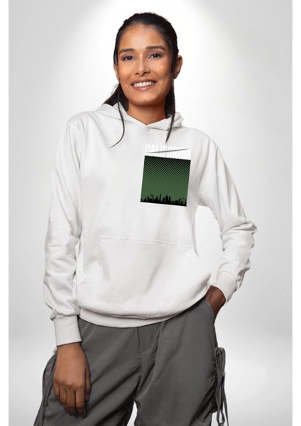California Erkek Kadın Beyaz Ön Sırt Baskılı Kapüşonlu Sweatshirt Hoodie fırsatları