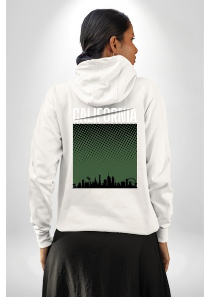 California Erkek Kadın Beyaz Ön Sırt Baskılı Kapüşonlu Sweatshirt Hoodie indirimleri