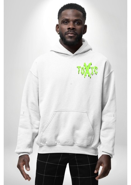Sokak Sitili Atık Toxic Erkek Kadın Beyaz Ön Sırt Baskılı Kapüşonlu Sweatshirt Hoodie fiyatları