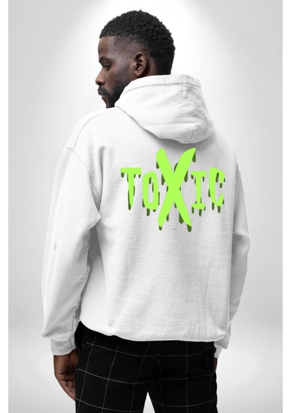Sokak Sitili Atık Toxic Erkek Kadın Beyaz Ön Sırt Baskılı Kapüşonlu Sweatshirt Hoodie modelleri