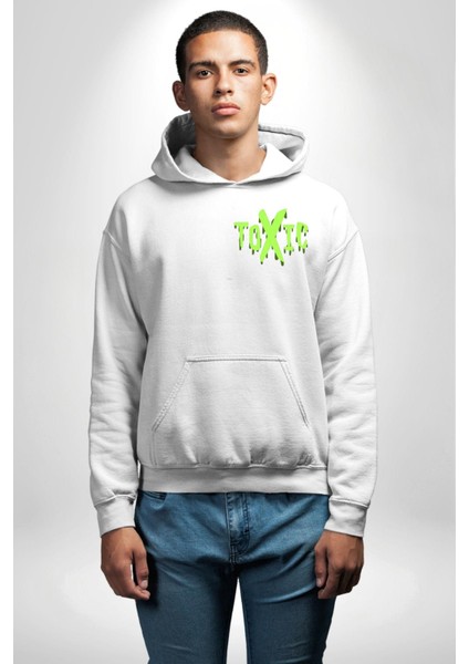 Sokak Sitili Atık Toxic Erkek Kadın Beyaz Ön Sırt Baskılı Kapüşonlu Sweatshirt Hoodie fırsatları