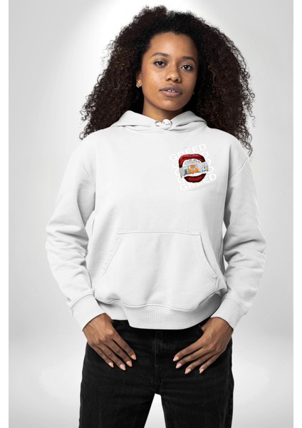 Dudak Dolar Açgözlülük Simgesi Erkek Kadın Beyaz Ön Sırt Baskılı Kapüşonlu Sweatshirt Hoodie fiyatları